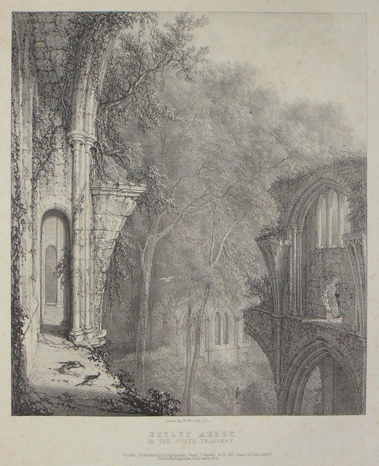 Lithograph - Netley Abbey. In the South Transept. - 